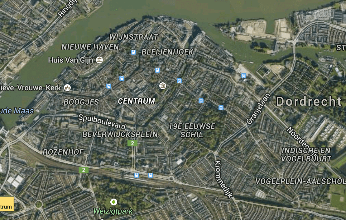 Het centrum van Dordrecht op Google maps