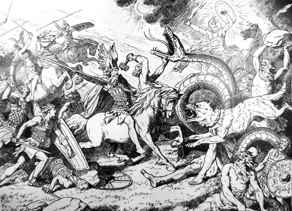 Ragnarok: Odin tegen Fenrir, Thor tegen de midgaardslang
